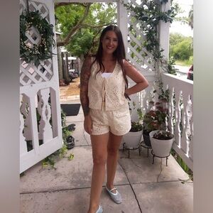 Le Lis Cream Eyelet High-Waist Shorts Set